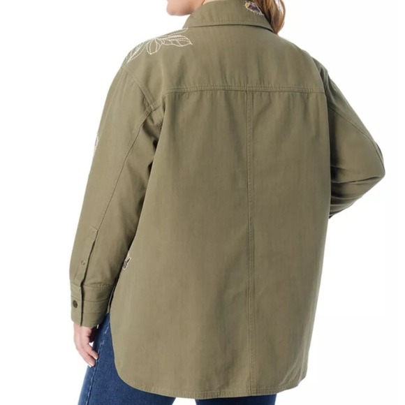 Jessica Simpson Shacket women 2X Olive Gr3een Embroidered Flowers Long Sleeves - Picture 3 of 9